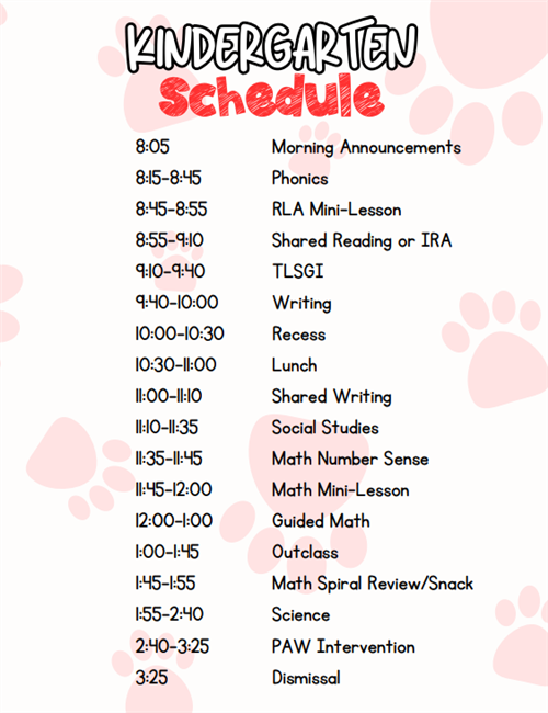 kinder schedule
